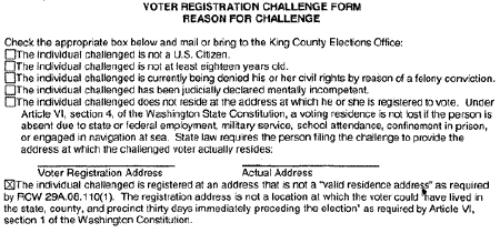 Voter Registration Challenge Form